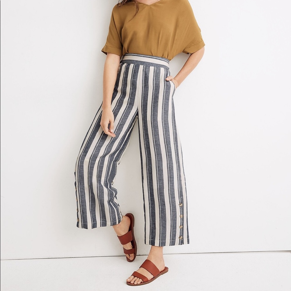 NWT - Madewell Side-Button Huston Pull-On Crop Pants in Indigo Stripe - Size XS